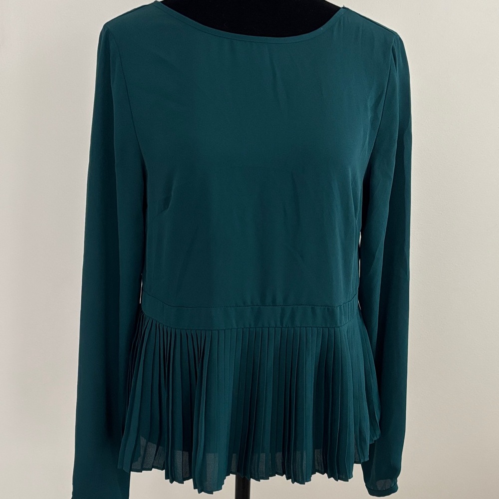 The Limited Teal Pleated Hem Blouse